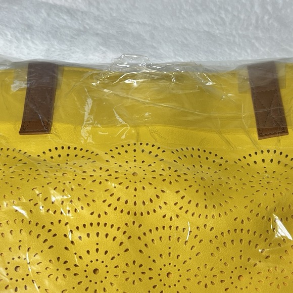 Yellow Tote Bag Purse With Brown Handles Corn Color Summer Women's Bag - Picture 8 of 9